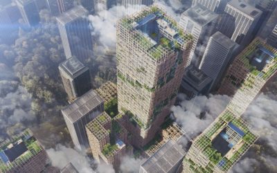 En 2024, le groupe japonais Sumitomo espère utiliser le CLT pour construire un gratte-ciel en bois de 70 étages à Tokyo, la ville la plus exposée au monde en matière de tremblement de terre (Image Sumitomo Group).